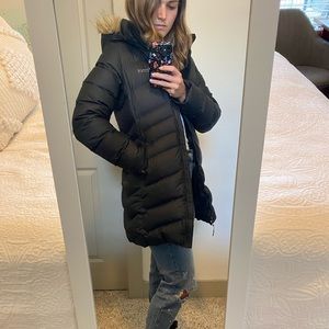 Women's Black Montreal Hooded Faux-Fur-Trim Coat